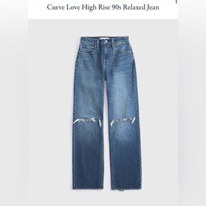 Abercrombie & Fitch Curve Love High Rise 90s Relaxed Jean Distressed Medium Wash
